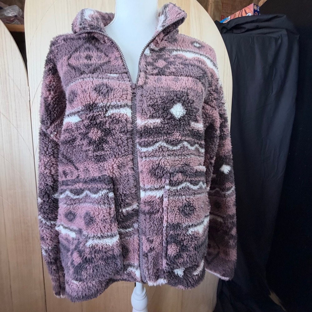 Marika Fleece Jacket Women Large Purple Pink Southwestern Sherpa Full Zip Coat